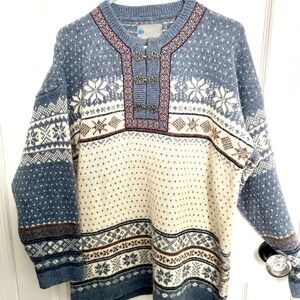 Nordic Ski Sweater Blue-Gray Ivory Unisex 48" Chest
